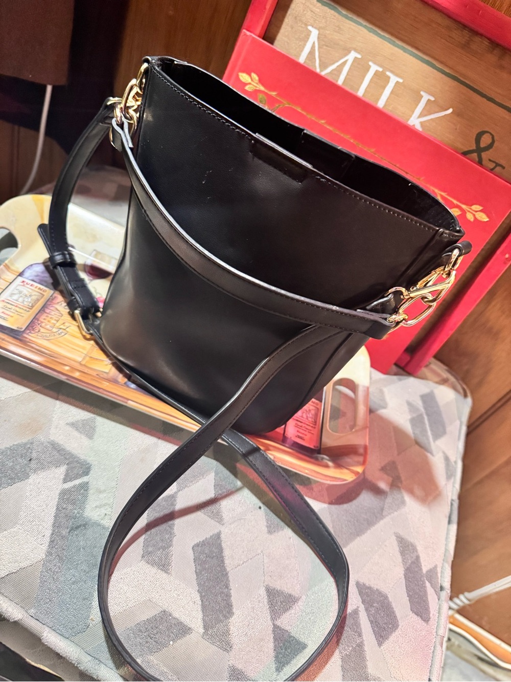 Forever 21 Black Faux Leather Bucket Bag with Adjustable Strap